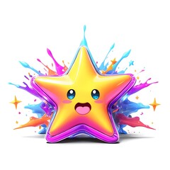 Obraz premium A cheerful yellow star with a pink outline surrounded by splashes of colorful paint.