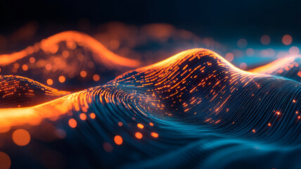 Vibrant Undulating Lattice of Pulsating Luminescent Particles Generating Captivating Technological Symphony of Digital Light and Motion