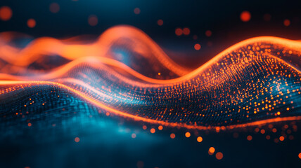 Vibrant Undulating Lattice of Pulsating Luminescent Particles Generating Captivating Technological Symphony of Digital Light and Motion