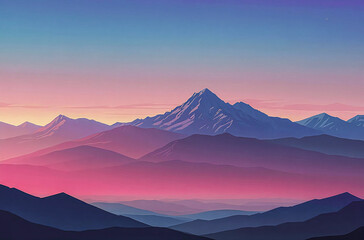 Obraz premium Pastel Gradient Mountains at Dusk watercolor vector painting art illustration