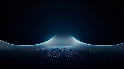 Futuristic Abstract Dark Blue Background with Light Streaks and Digital Grid Lines, Modern Technology Backdrop for Innovation, Data Visualization, or Virtual Reality Concepts