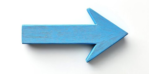 Fototapeta premium Blue wooden arrow on a white isolated background.