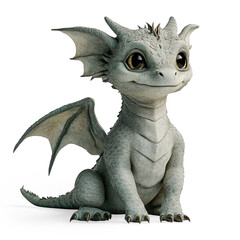 Adorable Small Dragon with Big Eyes on a Transparent Background