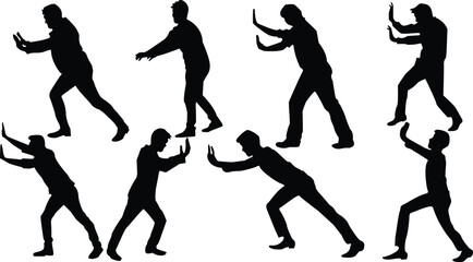 Silhouette of pushing , Stopping others, silhouette of dancing men,Posses of man







