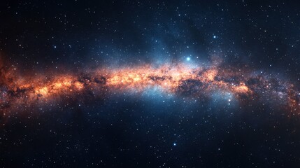 A panoramic view of the night sky, featuring a sea of stars and the vibrant colors of the galaxy's spiral arms.