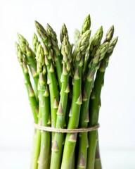 Close-up of a fresh asparagus bundle tied with twine, showcasing its vibrant green color and tender tips.