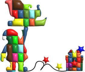 3d illustration of colorful gift Santa Claus train