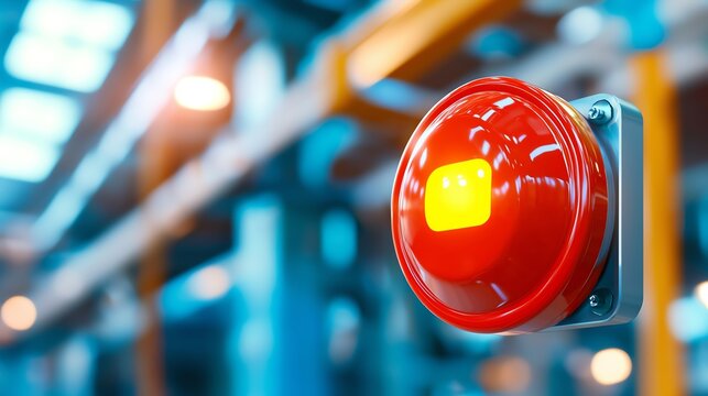 Push button with safety shroud to prevent accidental pressing, commonly used in emergency panels