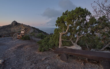 Russia, Novy Svet. Amazing dawn view from Cape Kapchik to the surrounding bay of the Crimean Peninsula.