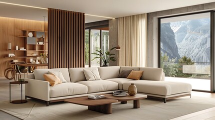 Modern Interior of Stylish Living Room ,Wall Mock Up, Frame , Poster with Beautiful Background, 3d render