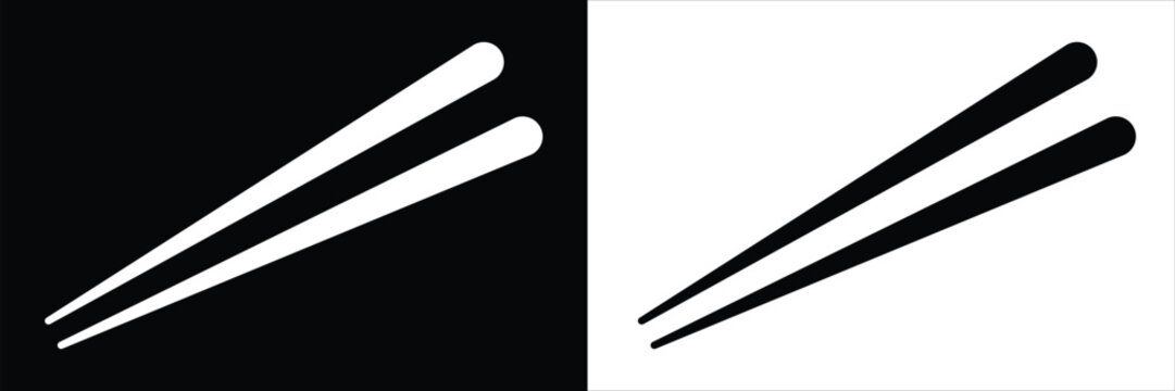 Chopsticks icons set. Chop stick vector isolated on black and white background. Icon chopstick Japanese food, noodles, Korea wood stick Chinese sushi chop in restaurant. Vector illustration.