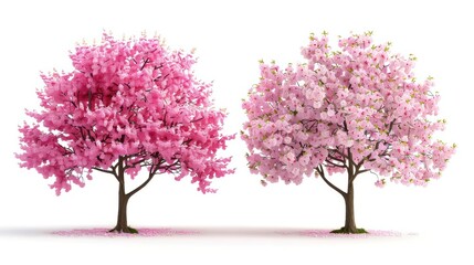 Naklejka premium Two beautiful pink blossom trees isolated on a white background.
