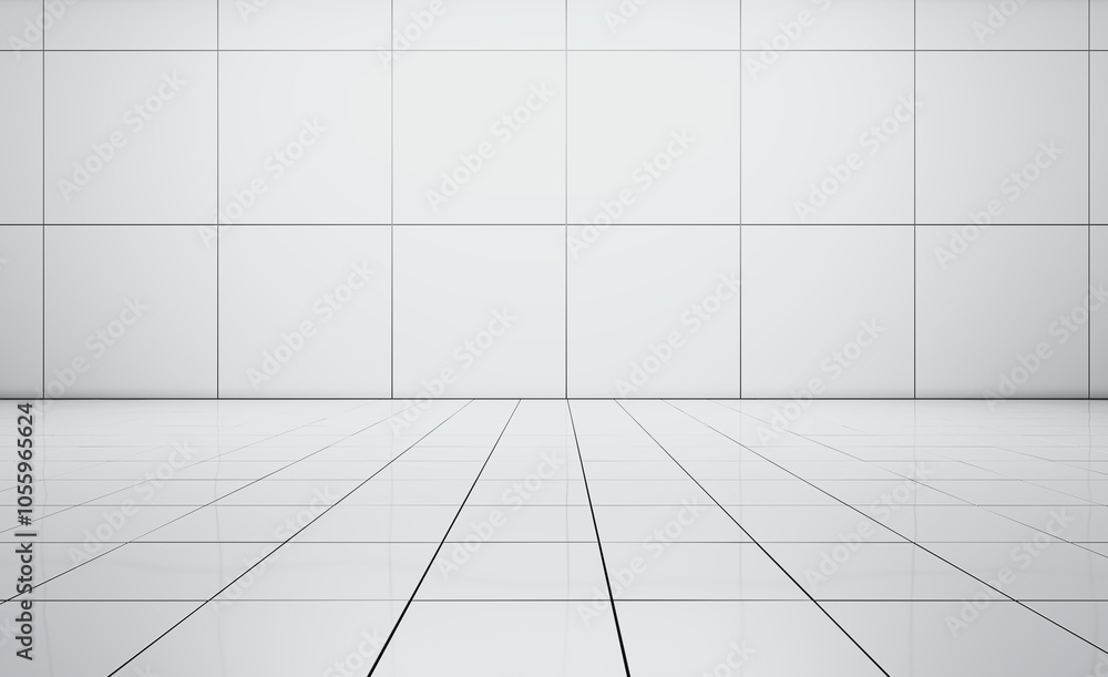 Poster Abstract spacious white interior with mock up place. 3D Rendering.