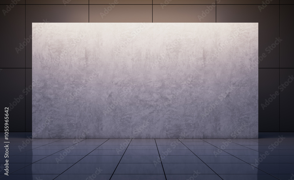Poster modern spacious gray interior with mock up place on wall. 3d rendering.