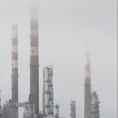 Foggy oil refinery