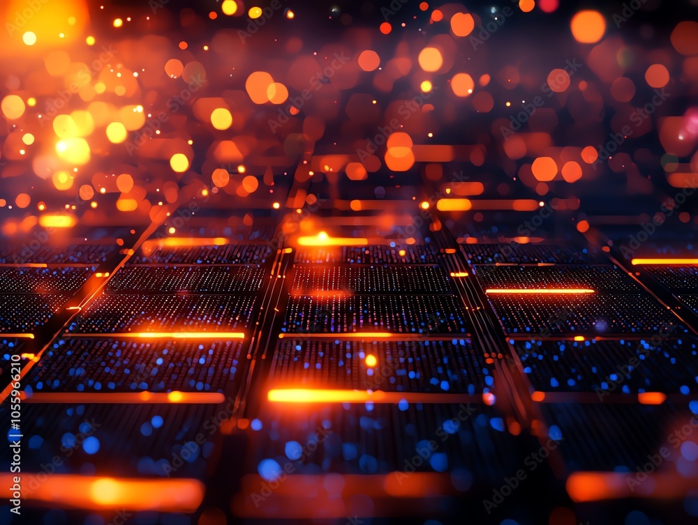 Poster abstract digital background with glowing particles and vibrant color combinations, representing tech
