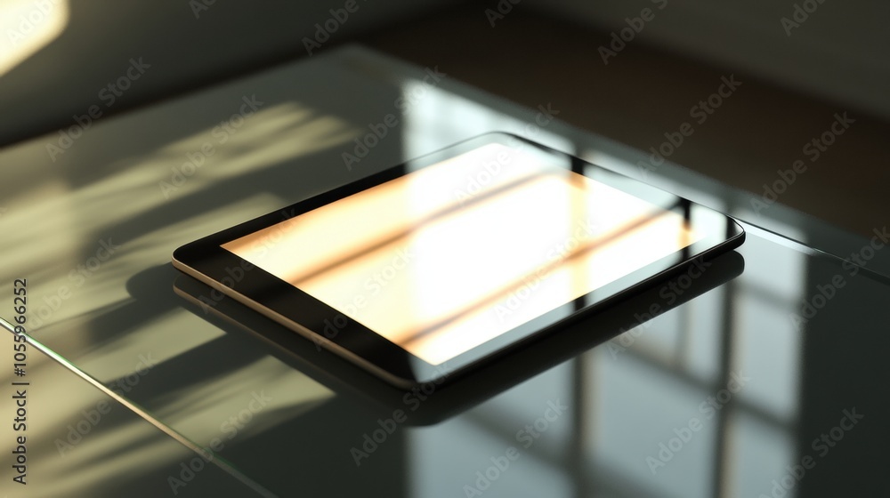 Aufkleber a tablet is sitting on a table in front of a window