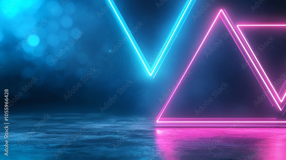 Aufkleber abstract neon shapes in vibrant colors on a reflective surface, creating a modern and dynamic atmosp