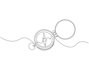 Continuous one line drawing of traveller compass. One line drawing illustration of compass navigate and adventure. Navigation, direction, journey concept line art. Editable outline