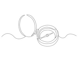 Obraz premium Continuous one line drawing of traveller compass. One line drawing illustration of compass navigate and adventure. Navigation, direction, journey concept line art. Editable outline