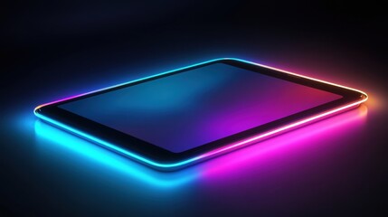 A tablet with a blue screen and a purple border