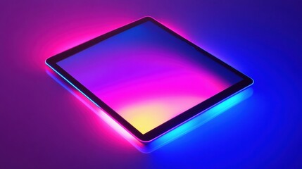A tablet with a colorful background is lit up