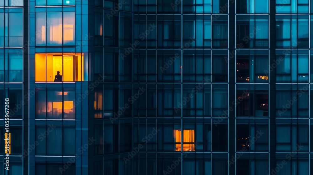 Poster A window in a building with a person sitting in it