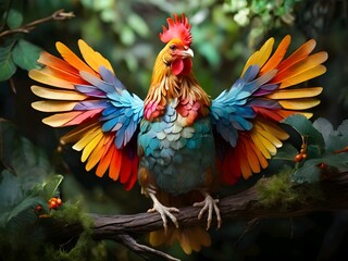 Fototapeta premium Vibrant Rainbow Rooster