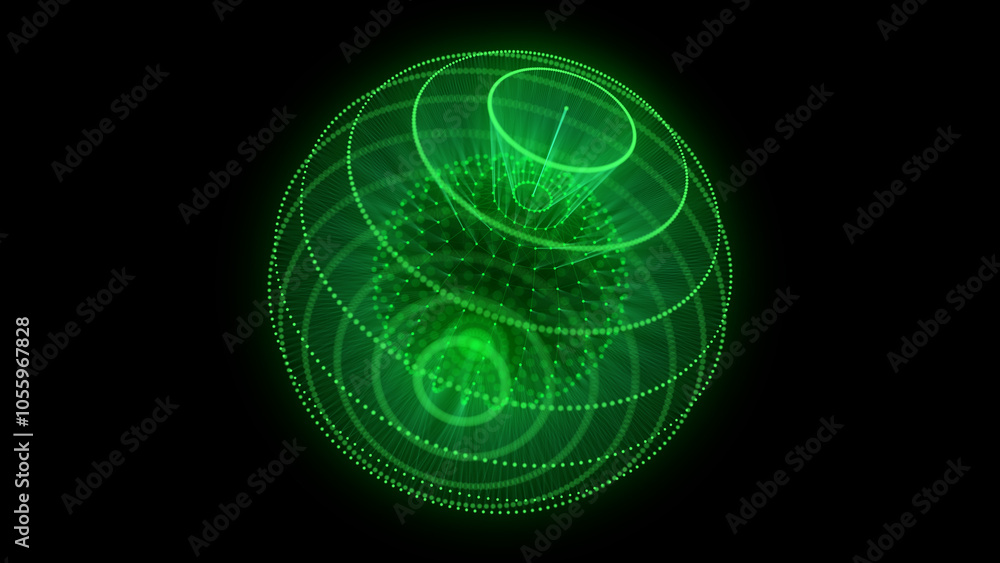 Poster green sphere consisting of points and lines. modern wireframe elements. technology grid sphere. 3d r