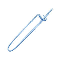 Hand painted. Watercolor metal safety pins and sewing pins on a white background