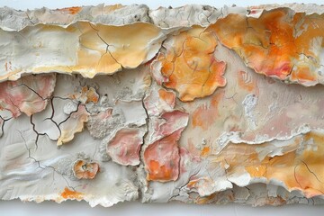 A piece of art with a lot of orange and white colors
