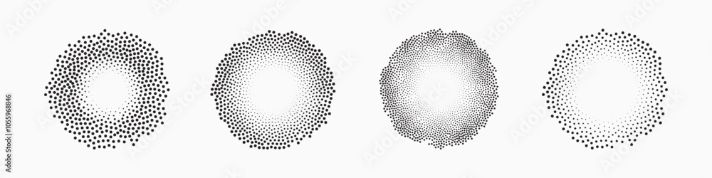 Poster set of dotted abstract shapes. circular halftone patterns. half tone design elements in geometric te