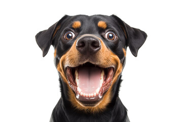Close-up Of A Happy Rottweiler Isolated On White Background With An Excited Expression, Animal Photography