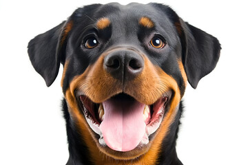 Obraz premium Close-up Of A Happy Rottweiler Isolated On White Background With An Excited Expression, Animal Photography