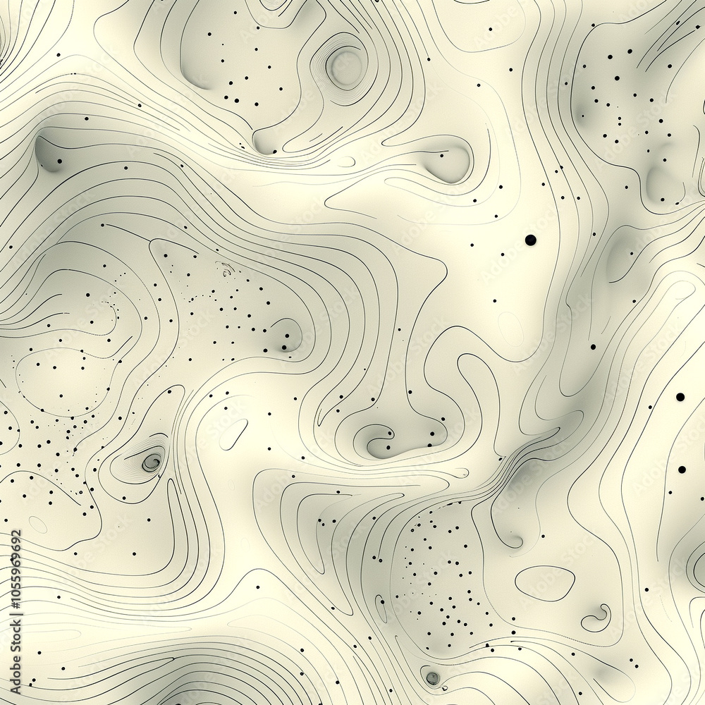 Poster Intricate abstract patterns resembling a topographical map in soft neutral tones