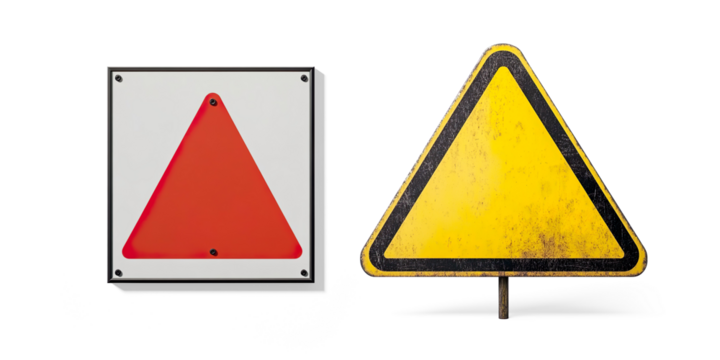 Weathered Yellow Triangular Warning Sign on a Transparent Background