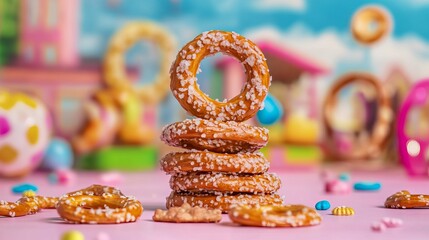 A complete background of delicious salty cracker pretzels.