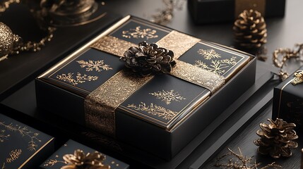 Christmas packaging with realistic textures and metallic holiday designs creating a festive, elegant feel