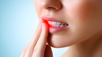 Fototapeta premium Woman Experiencing Toothache in Medical Background