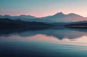 Minimal Silhouette Mountains Overlooking a Lake watercolor painting art illustration
