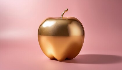 Obraz premium Exquisite Shiny Golden Apple on Soft Pink Gradient Background. Perfect for Concepts of Wealth, Luxury, and Elegance in High-End Product Marketing, Branding, and Art Driven Advertising