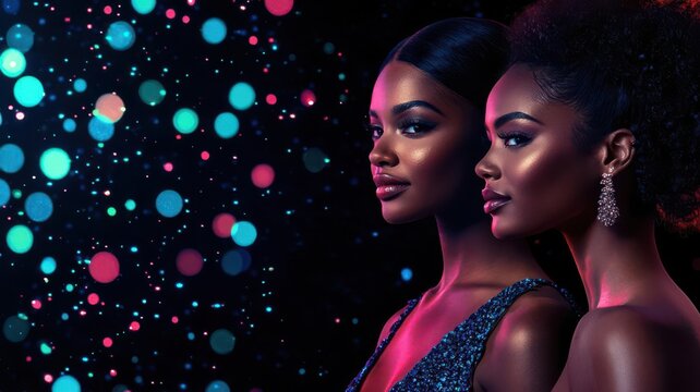 Artistic view of the final three Miss Universe contestants standing together, waiting for the winner to be announced, Top three Miss Universe, Exciting and tense