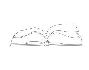 Continuous one line drawing of opened book. One line drawing illustration of book open. Education, idea, school concept single line. Editable outline