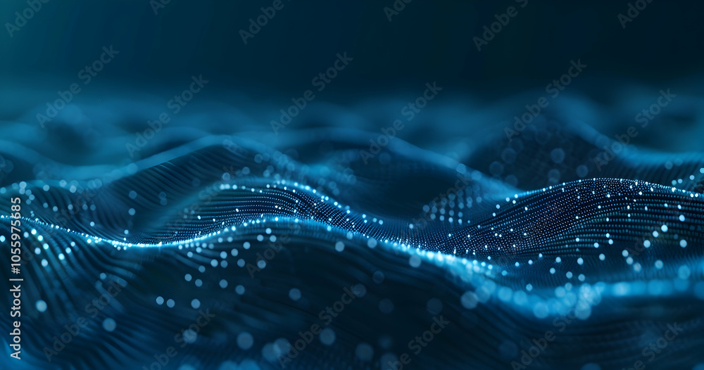 Poster A digital network of interconnected dots and lines forming an abstract background, symbolizing the complexity of global data transfer in blockchain technology.
