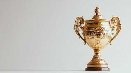 luxury golden trophy gleaming on a pristine white background, symbolizing achievement and success, perfect for award ceremonies or celebratory themes