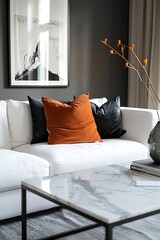 Modern Interior of Stylish Living Room ,Wall Mock Up, Frame , Poster with Beautiful Background, 3d render