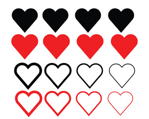 Love heart icon set. Heart shape isolated on white background. Love shape with red and black color. Vector illustration.