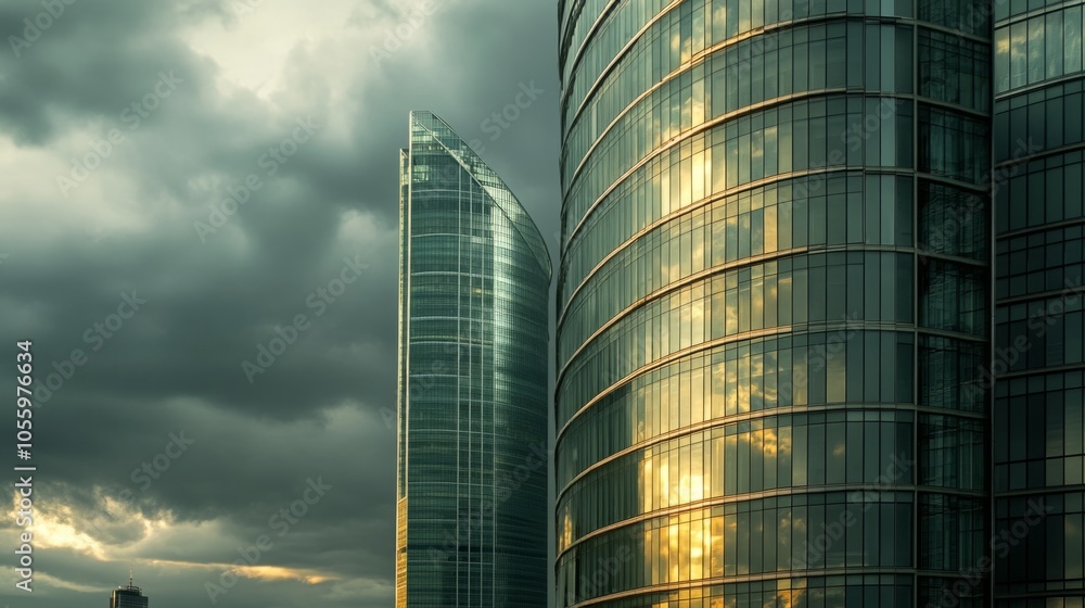 Aufkleber a tall building with two towers and a cloudy sky in the background
