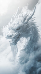 Chinese dragon covered with fog, white atmosphere, fog, Chinese dragon, Taoism, mystical, natural light