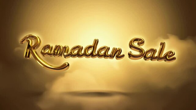 A gold colored sign that says Ramadan Sale. The sign is on a brown background. The sign is gold and has a cursive style